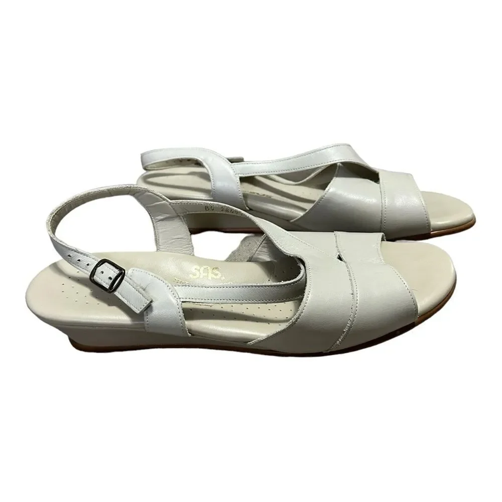 SAS Caress Size US 10.5N Sandal Bone Leather Buckle Tripad Comfort Wedge